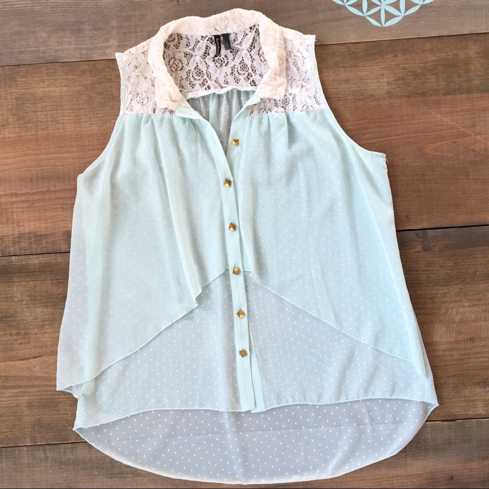 Heartsoul Hi/Lo Lt Green Sleeveless Blouse Size M.
